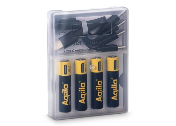 Piles rechargeables Aqiila AAA USB-C 600 mAh, lot de 4