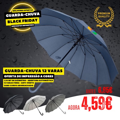 Guarda chuva de 12 varas com impressão a cores.