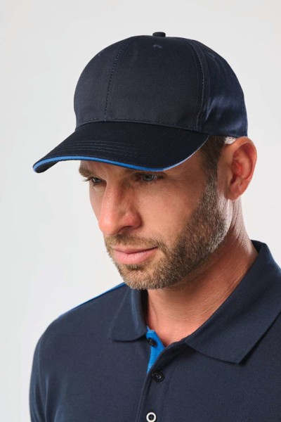 Oekotex Certified 6 Panels Cap With Sandwich Peak - White / Royal Blue