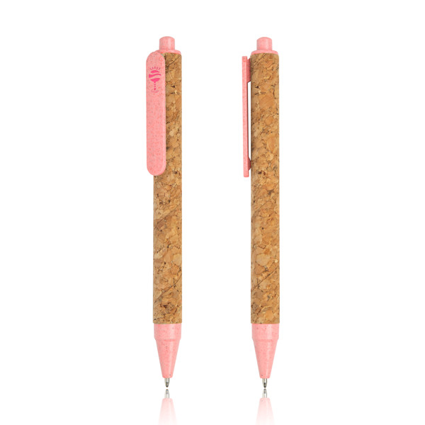 Esferográfica Em Cortiça E Fibra De Trigo - Rosa