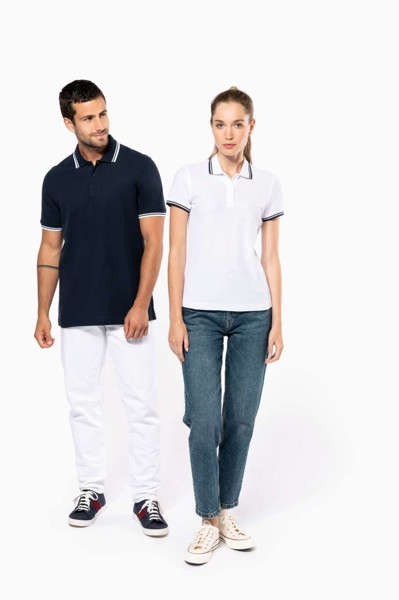 Ladie's Short-Sleeved Poloshirt With Contrasting Piping - White / Black / S