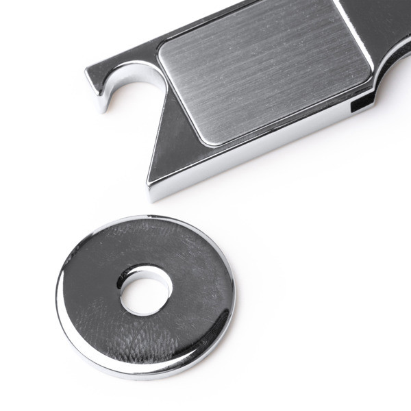Personalised metal keyring with trolley coin and bottle opener