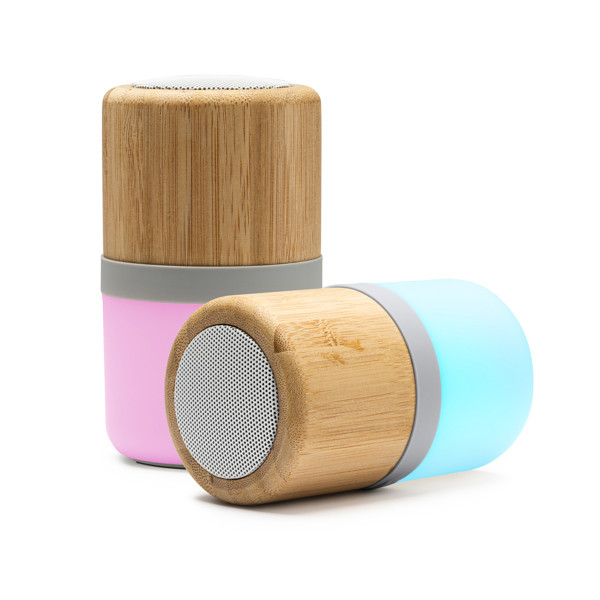Personalised wireless bamboo speaker with multicolour LED light
