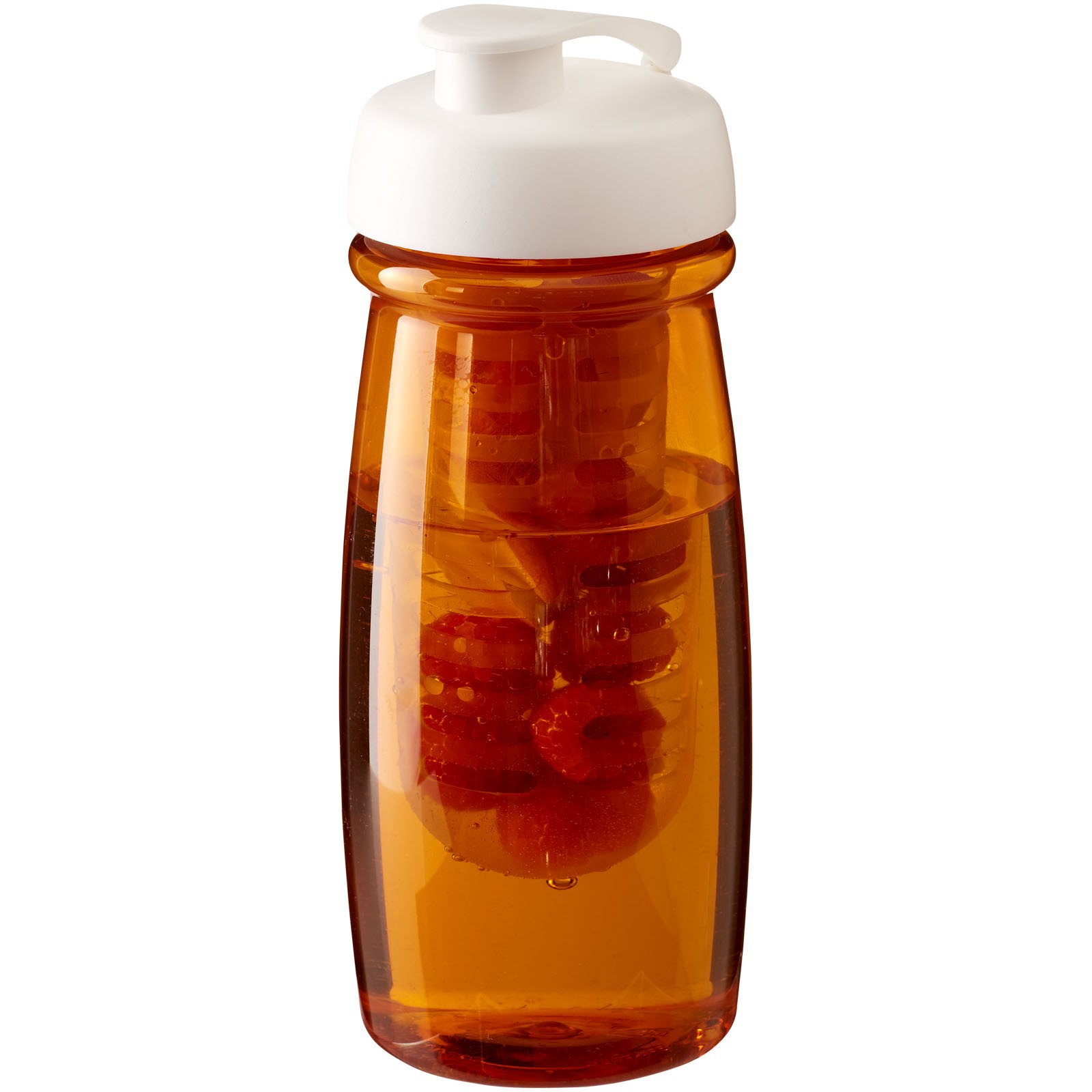 Bidon H2O Pulse® o pojemności 600 ml z wieczkiem zaciskowym zmożliwością przyrządzania wody smakowej - Pomaranczowy Przezroczysty / Biały