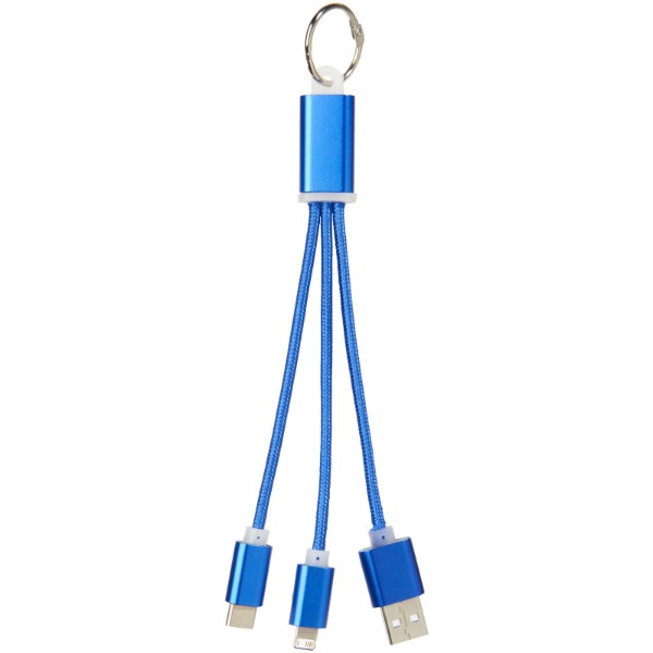Metal 3-in-1 charging cable with keychain - Royal Blue