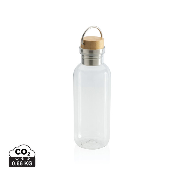 RCS recycled PET fles met bamboe deksel en handvat - Transparant