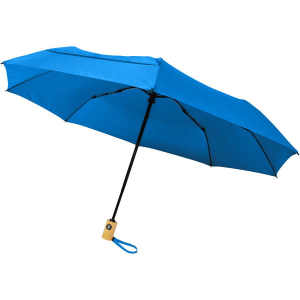Parapluie en RPET pliable 21" à ouverture/fermeture automatique Bo - Bleu process