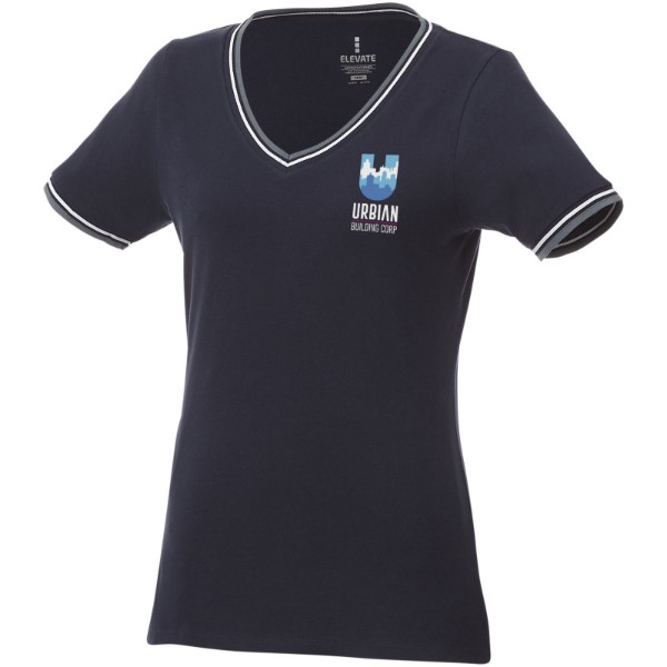 Camiseta de pico punto piqué para mujer "Elbert" - Azul Marino / Mezcla De Grises / Blanco / S