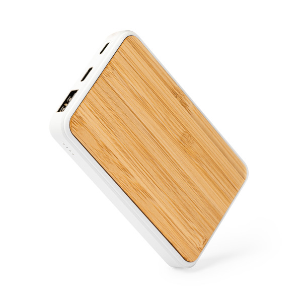 Personalised bamboo and ABS power bank 5000 mAh with dual USB-C port