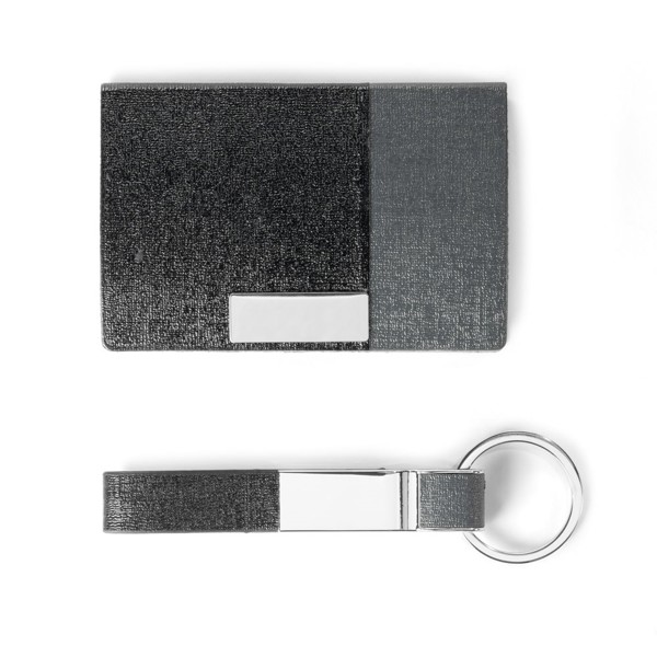Conjunto porta-cartões e porta-chaves em metal e PU - TRAVOLTA