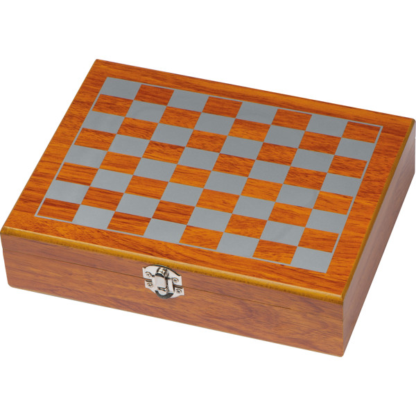 Playset with hip flask, chess and card game - Brown
