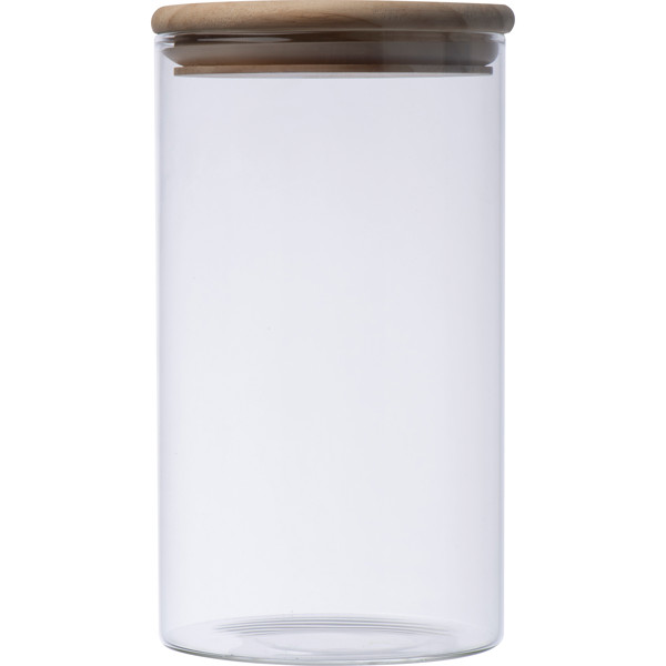 Borosilicate glass jar with pine wood lid, 1000 ml JAMIE - Transparent