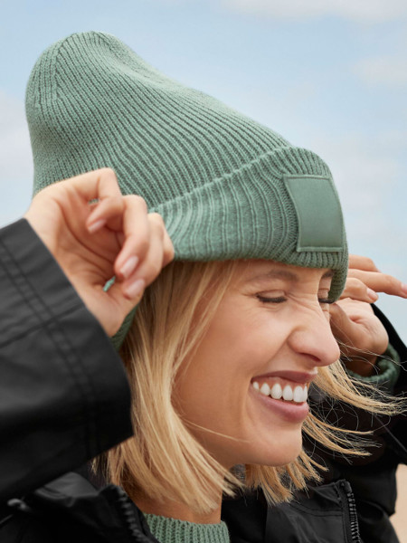 Deep Cuffed Tonal Patch Beanie - Natural Stone