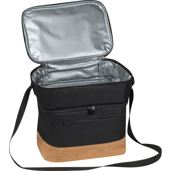 RPET cooler bag with extra compartment and cork bottom WOLFGANG - Black