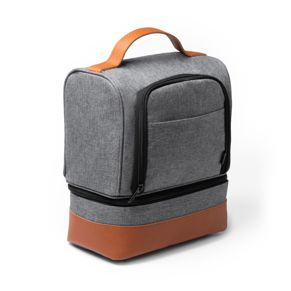 Nevera isotérmica personalizada de RPET 6 litros con doble compartimento y base de polipiel
