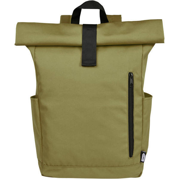 Zaino con chiusura arrotolabile per portatile da 15,6" in PET riciclato certificato GRS Byron 18L - Oliva