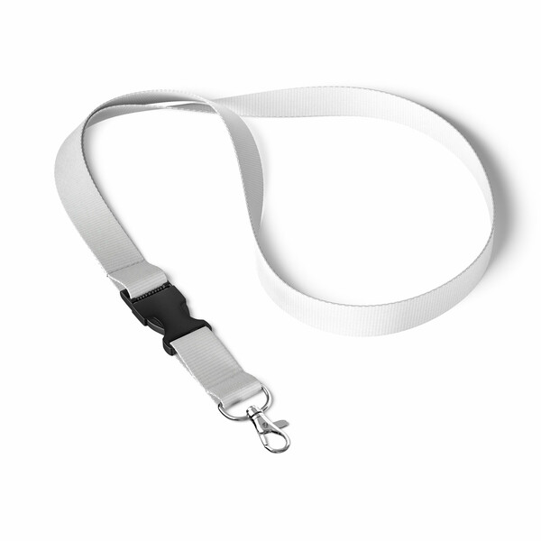 Detachable polyester pantone matched screenprint lanyard - White / 20mm width / Metal carabiner