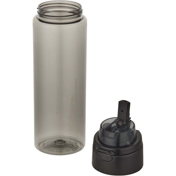 Theron 700 ml RCS recycled plastic water bottle with dual function lid and flip straw - Black
