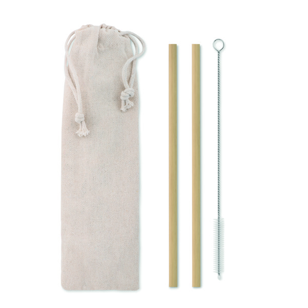 Bamboo Straw w/brush in pouch Natural Straw