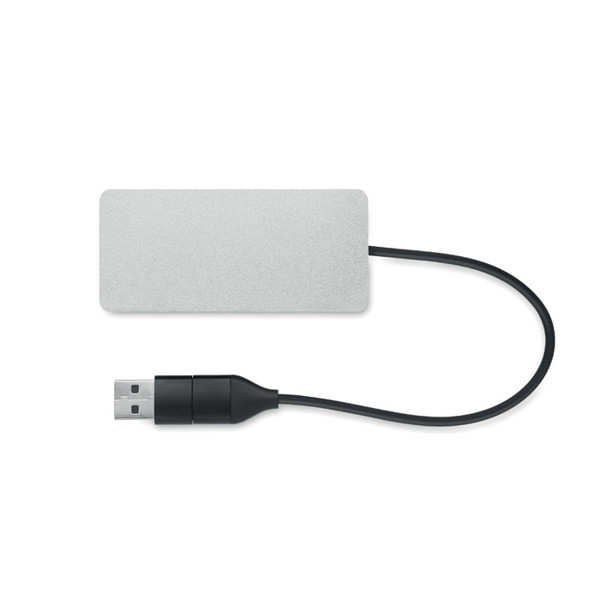 Hub-C USB zvezdišče 3 vrata, recikliran aluminij, 20 cm kabel - Silver