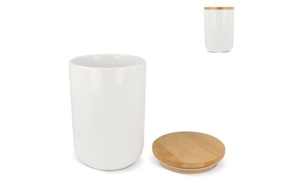 Canister Ceramic &amp; Bamboo 900ml - White