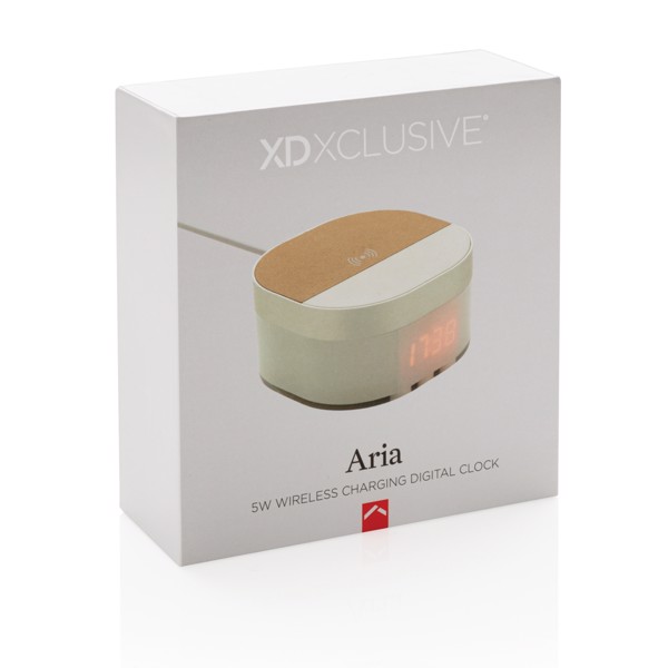 Aria digital clock, 5W wireless charger - White