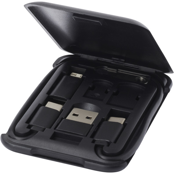 Savvy recycled plastic modular charging cable with phone holder - Black