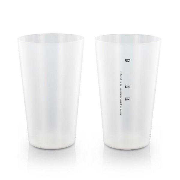 GOBELET PLASTIQUE REUTILISABLE 60 cl RAS BORD MARQUAGE INCLUS QUADRI (IML)