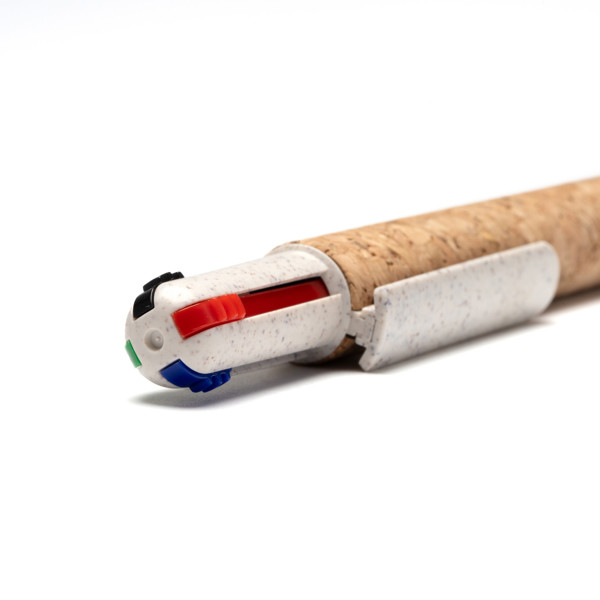 Personalised 4-ink pen in cork and wheat fibre with retractable button