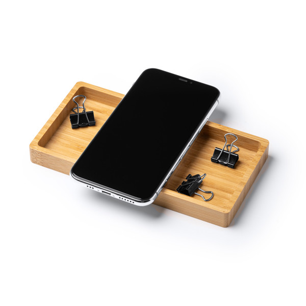 Organizador de escritorio personalizado con cargador inalámbrico 10W y soporte para smartphone