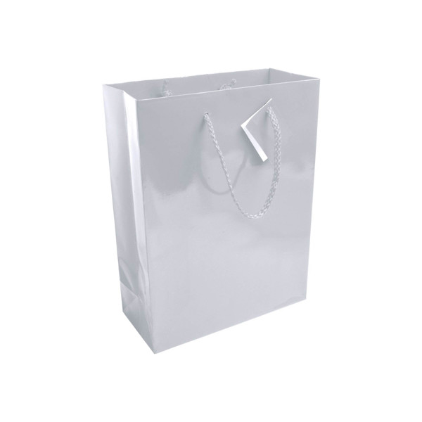 157 G/M2 Laminated Paper Shopping Bag With Gusset And Bottom Reinforcement, String Handles - White
