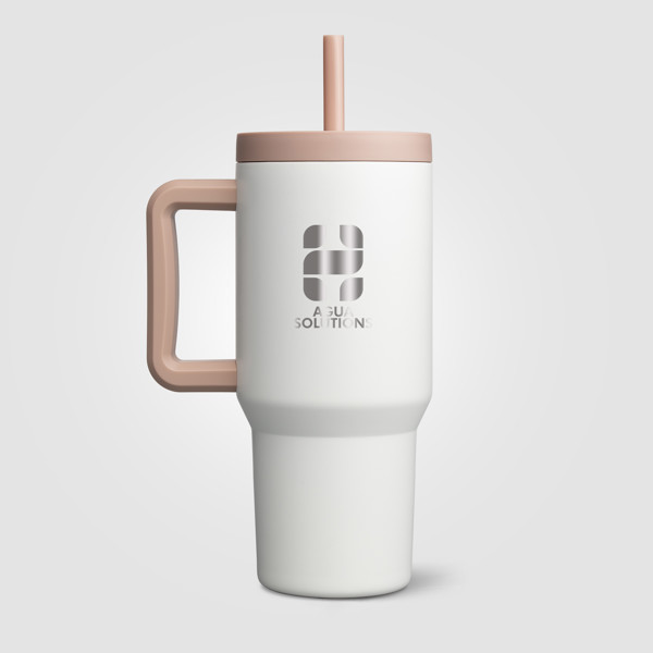 Grosche Aspen Stainless Steel Triple-Wall Insulated Straw Mug – 945 ml - White / Silkscreen