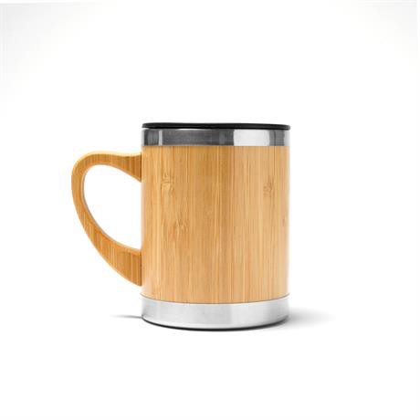 Personalised thermal mug in stainless steel and bamboo 340 ml with dosing lid