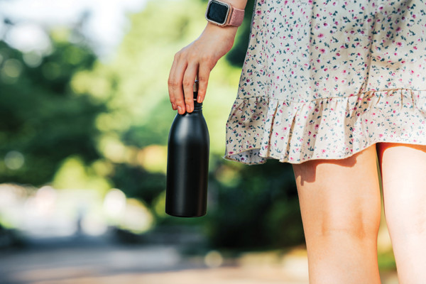 RCS gerecycled roestvrijstalen luxe waterfles - Zwart