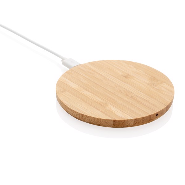 5W trådløs bambus oplader, rund, brun