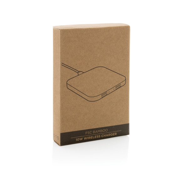 Bambusov brezžični polnilnik Xd Collection 10W, USB priključki