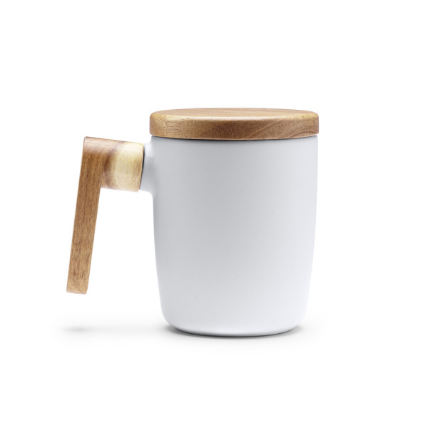 Personalised matte ceramic mug 350 ml with bamboo lid and handle