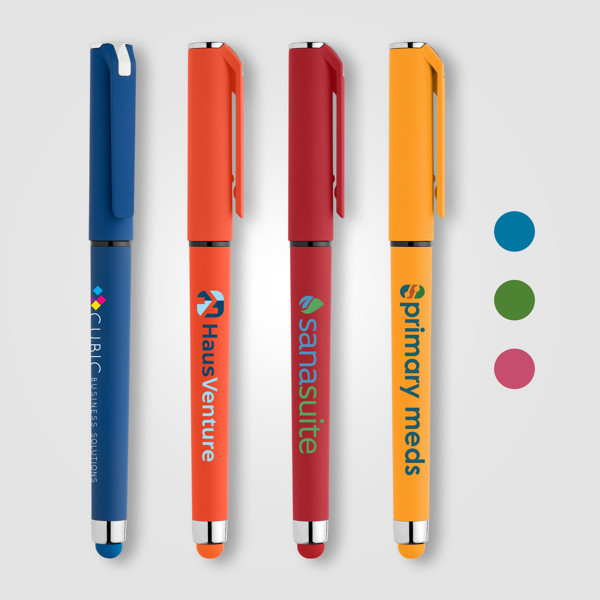 Stylo Islander en plastique recyclé avec grip gel monochrome - Assortiment / Sérigraphie