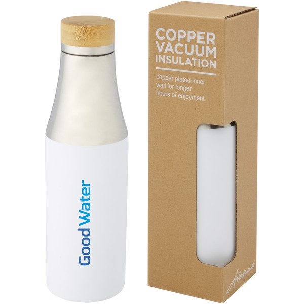 Garrafa de 540 ml de cobre isolada a vácuo em aço inoxidável com tampa de bambu "Hulan" - Branco