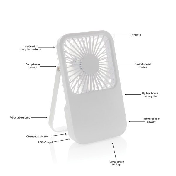 Aervina RCS recycled plastic re-chargeable desk fan - White