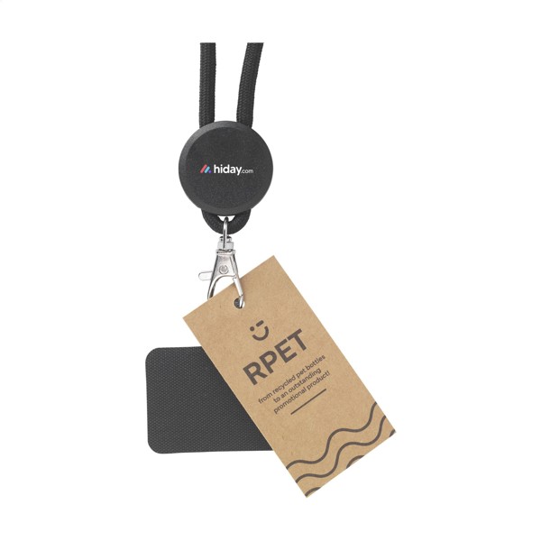 Lace Lanyard GRS RPET 0,5 cm phone keycord - Black