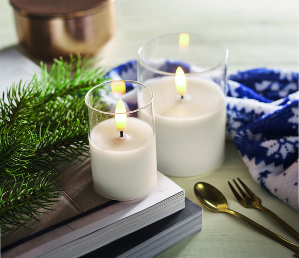Xandle+ LED wax candle, glass holder, 75 mm Ø