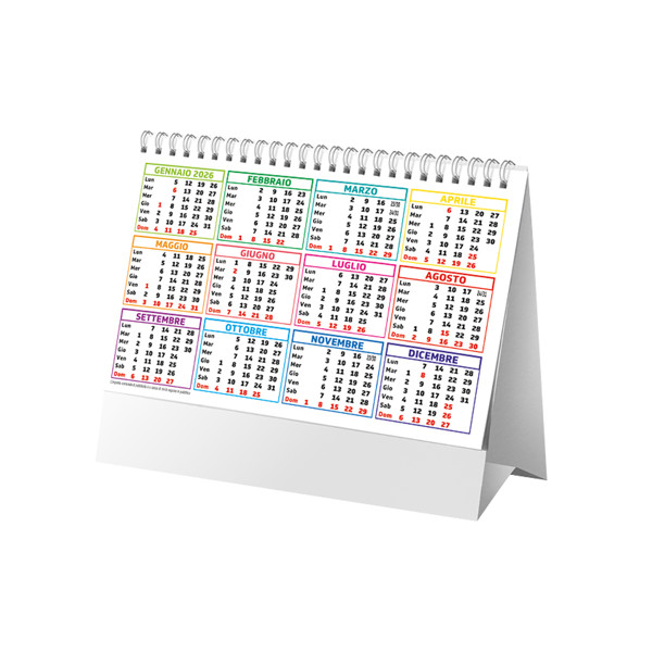 Calendario 2026 Da Tavolo Mensile Multicolore, 13 Fogli Su Carta Patinata Opaca
