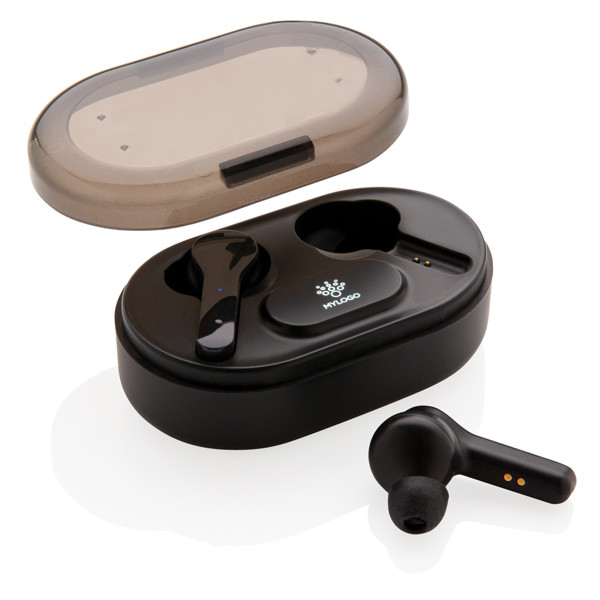 Light up logo TWS earbuds in charging case