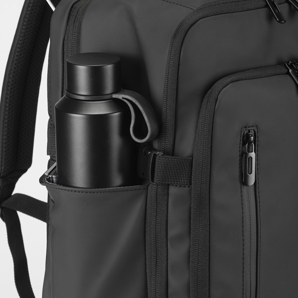 Cabin Size Travel Backpack With Laptop Holder (15) In Soft, Water-Resistant Pu - Black