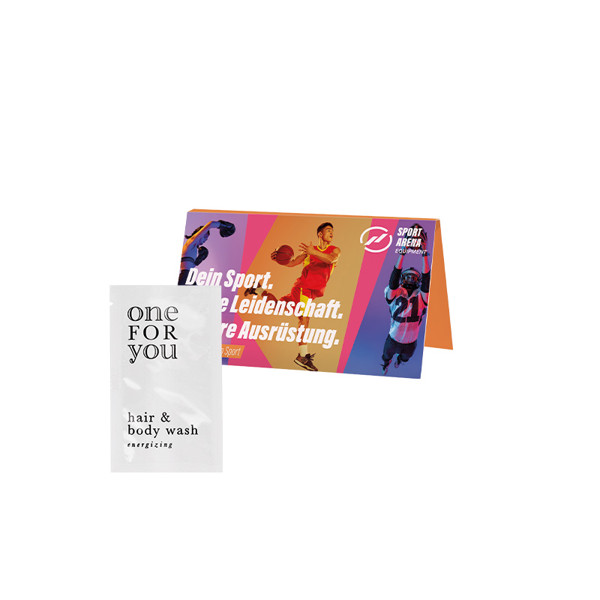 Werbekarte long, Duschshampoo | 1 Tütchen Duschgel & Shampoo, 10 ml