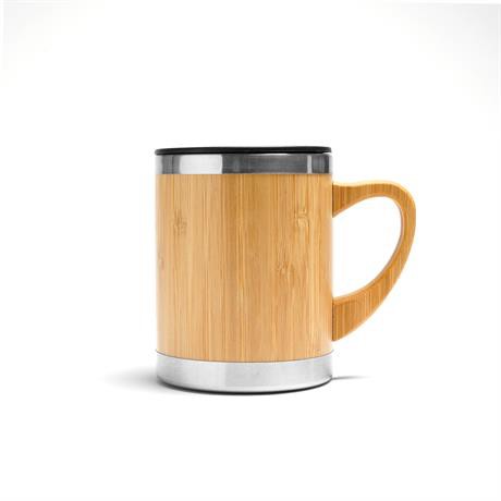 Personalised thermal mug in stainless steel and bamboo 340 ml with dosing lid