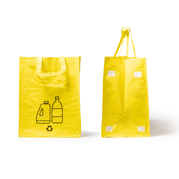 Set of 3 personalised recycling bags in PP-woven 35 litres with velcro and reinforced handles