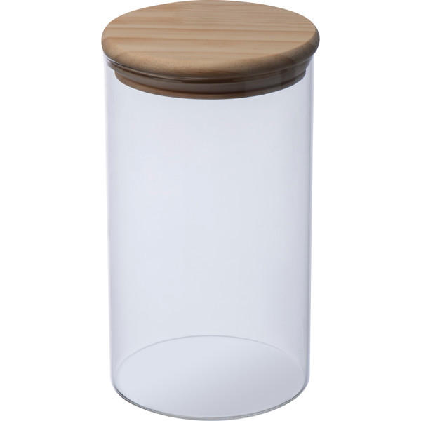 Borosilicate glass jar with pine wood lid, 1000 ml JAMIE - Transparent