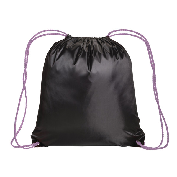 Black 210T Polyester Backpack With Drawstring Closure, Reinforced Black Corners - Pink